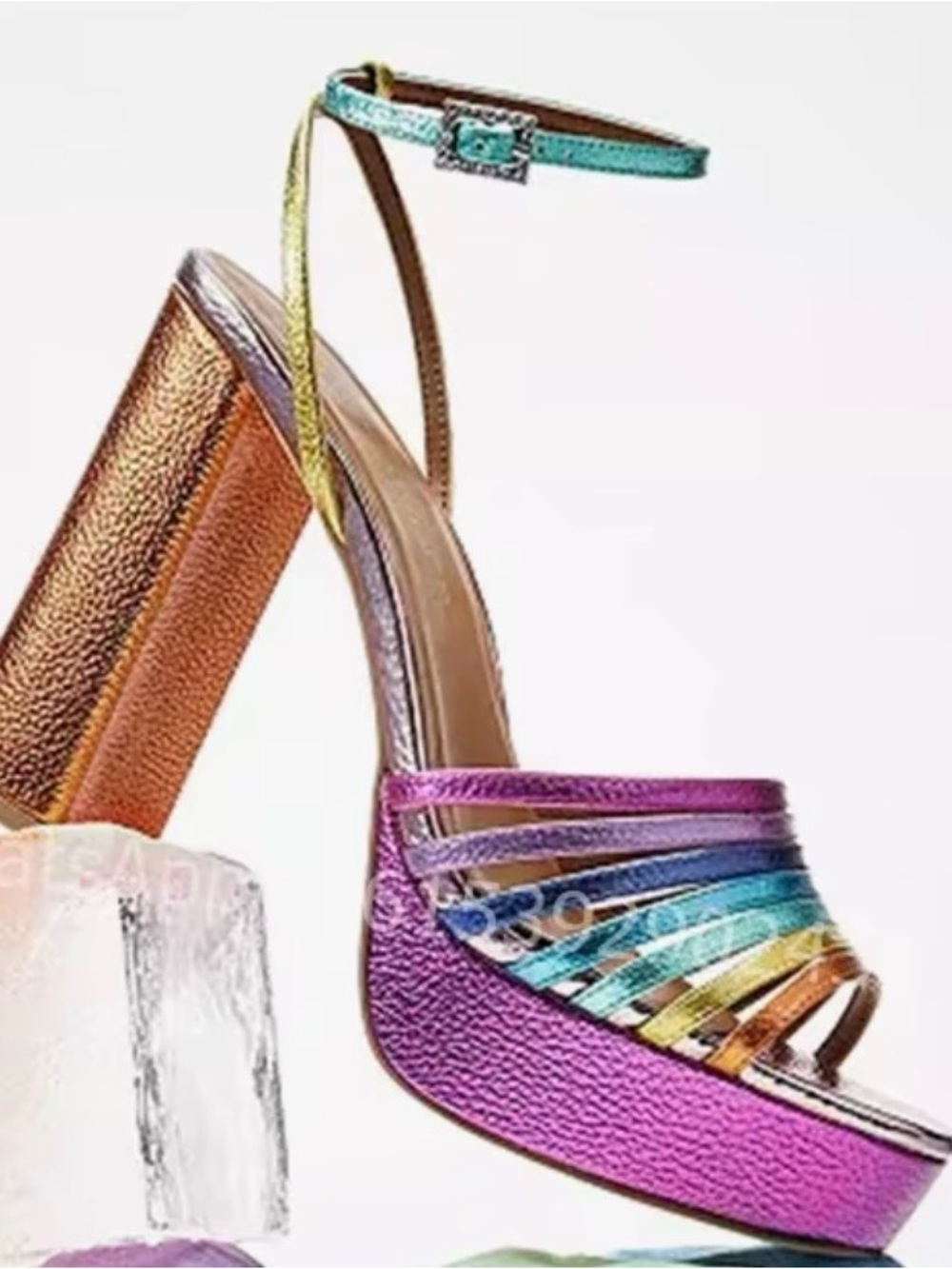 Kurt Geiger Rainbow Metallic Strappy Block Heel Sandals